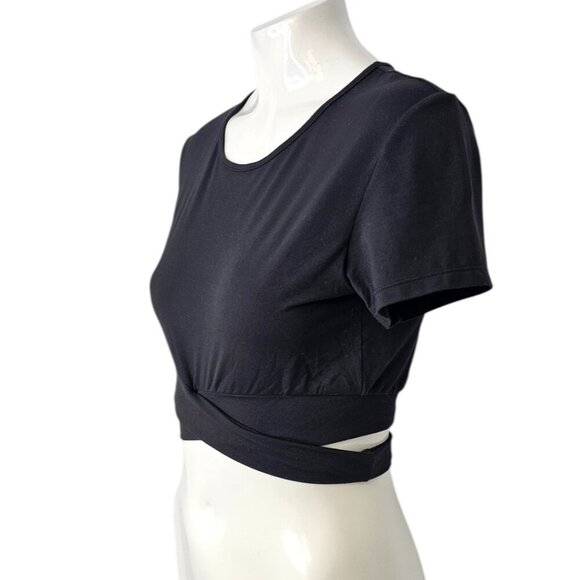 Alphalete Womens Crop T-Shirt, Wrap Around, Tie Waist, Black, Athletic, Sz Small - Picture 3 of 7